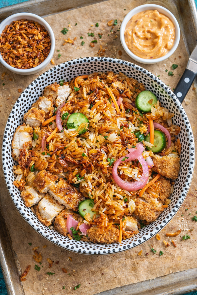 Crispy Rice Chicken Bowl 🌾
